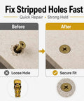 Comparison of loose and secure fit using 6x14mm Short Expansion Cabinet Hinge Repair Screws And Anchors Kit For Loose Holes And Shallow Holes Wall Fasteners DIY Friendly 50 Pack For Cabinets Doors And Shelves