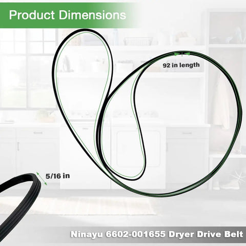 Beefed Up Dryer Drum Belt Replacement For Samsung Washers 6602001655 showing dimensions 92 inches long and 5/16 inch wide