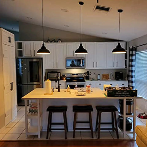Dope Black Dome Industrial Farmhouse Pendant Lights Three Pack Hanging Ceiling Fixture For Kitchen Island Dining Room Foyer With 44 Inch Wire And E26 Socket