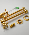Brass Pot Filler Faucet Wall Mount With Folding Double Joint Swing Arms Titanium Gold Finish components on display