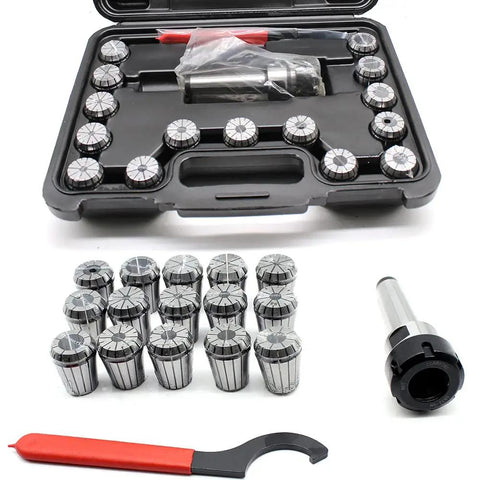 Pro Grade MT3 Shank ER32 Chuck Spanner Set With 15 Pcs Collets M12 Holder For Milling And Lathe shown with spanner and case