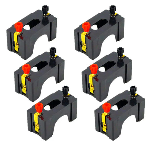 Six Pack D Battery Holder Kit For Series Or Parallel Wiring Ideal For Physics Labs School Electronics Experiments Demos And Teaching Basic Electricity Concepts And How Simple Circuits Work showing six black battery holders with red and black posts, designed for classroom use.