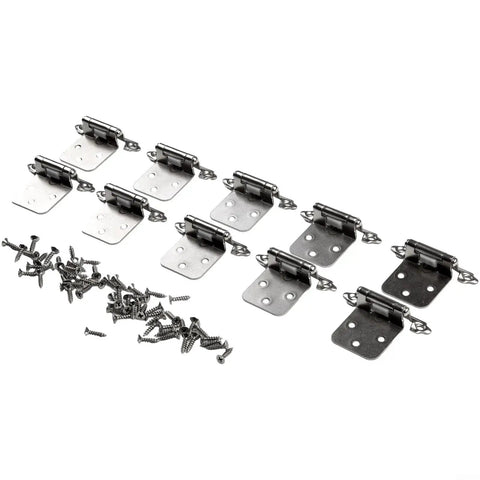 Complete All In One Set Of 10 Self Closing Overlay Flush Cabinet Hinges In Cold Rolled Steel With Polished Chrome Finish Includes 50 Screws