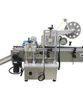 Heavy Duty Fully Automatic Desktop Conveyor Roller Horizontal Labeling Machine For Round Bottles Cans And Wine featuring optical sensor and roller track.