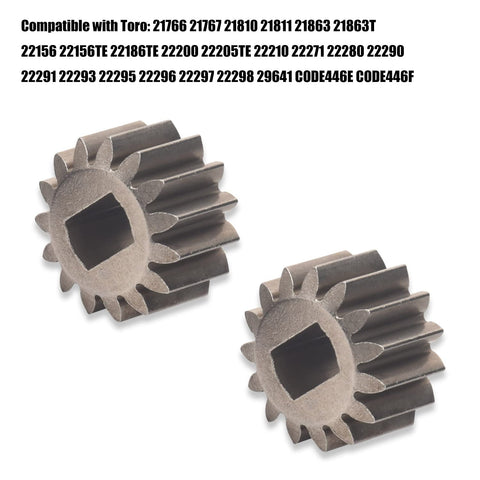 Two Pack 131-5399 15T Pinion Gear for 30 Inch Rear Drive Toro Time Master 22 Inch Personal Pace Mowers, close-up view