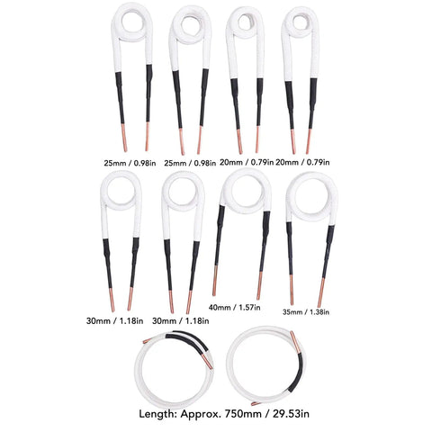 Top Shelf Induction Heater Coil Kit Including 10 Pcs Brass Core Rods, showcasing coils of various sizes for rust removal.