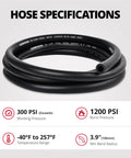 Three Eighth Inch Fuel Hose Line Push Lock NBR Rubber SAE 30R7 coiled with hose specifications, 300 PSI, 10 feet