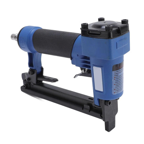 Heavy Duty Pneumatic Brad Nailer 20 Gauge features a blue body and black grip for precision trim jobs and woodworking.