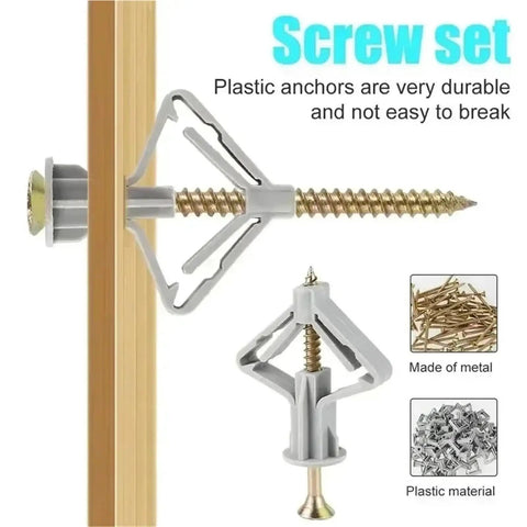 Self Drilling Drywall Anchors Kit For Plasterboard Hollow Walls With Screws, Easy Install Tool Free Mounting Dowel Anchors Set