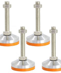 Top Shelf Heavy Duty Furniture Leveling Feet 4 Pack Adjustable Carbon Steel Equipment Support Legs With Quick Threaded Height Control For Zero Shake Stability On Any Terrain, showing four leveling feet in silver and orange.