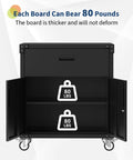 Rolling Tool Cabinet With Drawer For Garage And Workshop, Workhorse Heavy Duty Metal Storage On Wheels, Adjustable Shelves And Locks, Rust Resistant, Warehouse Grade Black Finish, open doors and 80 lb shelves