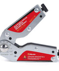 Heavy Duty Adjustable Angling Welding Magnet With Dual On Off Switches And 15 To 210 Degree Scale Lockable With Hex Wrench Neodymium Clamp Delivers 110 Lb Per Side Holding Power For Precise Fabrication WM11 M, showing angle scale and switches