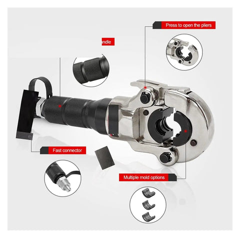 Heavy Duty Hydraulic Pipe Crimping Tool For Industrial Use Durable Pressing Tool With Large Piston Non Slip Grip Easy Clamp Long Lasting Performance For Warehouse Plumbing And Tube Fittings, chrome head
