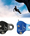 Climber with Beefy Aluminum Climbing Rope Grab Self Locking Safety Ascender, blue and black variants, 8-13mm rope grip clamp