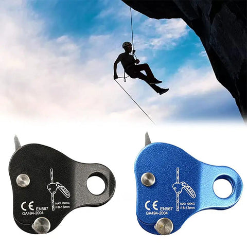 Climber with Beefy Aluminum Climbing Rope Grab Self Locking Safety Ascender, blue and black variants, 8-13mm rope grip clamp