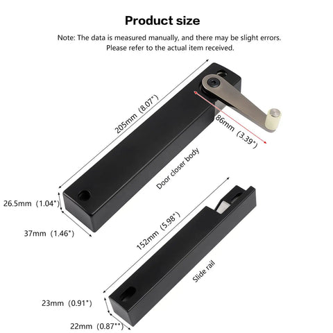 Product size diagram of Heavy Duty Soft Close Damper For Barn Doors Runs Slick And Steady With Zero Slamming Nonsense dimensions.