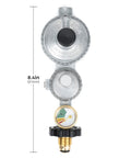 Stanbroil 2-stage propane regulator with gauge, vertical aluminum body, 3/8 in female NPT and P.O.L tank connections