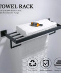 Square Towel Rack With Single Bar Wall Mount Shelf Rustproof Stainless Steel In Matte Black Finish Easy Install Bathroom Organizer