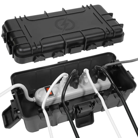Medium Outdoor Electrical Box Weatherproof Cover built tough for power strips and multi plug adapters, IP54 rated, open view