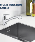 Heavy Duty Pull Out Spray Wand Replacement For Kitchen Faucets With Slick Super Steel Finish RustProof Construction in a modern kitchen sink.