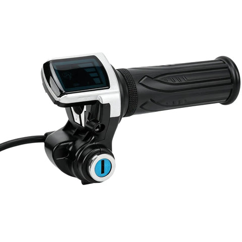 48V Twist Throttle With LED Display For Ebikes Scooters And Mini Bikes Long One Point Six Meter Cable Fits Seven Eighths Inch Handlebars Universal Electric Bike Throttle With Grip Lock Key Set Ideal For Commuter And Weekend Ride