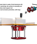 Rock Solid Router Lift System With Smooth Crank Dial features hard aluminum body and stainless steel support for woodworking.