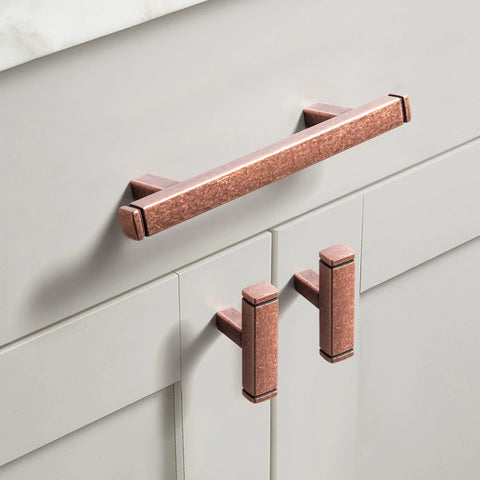 Six Pack 3 Inch Hole Center Antique Copper Zinc Alloy Cabinet Pulls For Kitchen Drawers 4.73 Inch Length Handle Installed