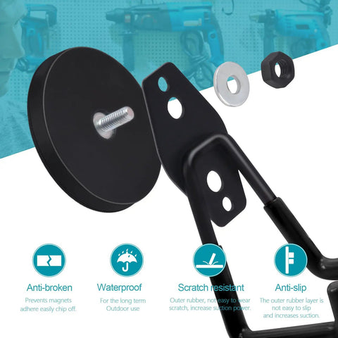 Heavy Duty Magnetic Hooks For Garage And Shop With Rubber Coated Base Anti Slip Grip 22 Lb Pull 2.59 Inch Magnetic Base