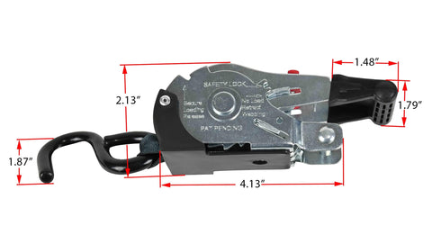 4 Pack 1 Inch By 10 Foot Bolt On Retractable Ratchet Straps With Coated S Hooks showing dimensions and mechanism details.