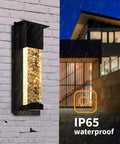 2 Pack Crystal LED Wall Lights With Frosted Matte Shade, Sleek Black Aluminum Sconce Outdoor Fixtures, 3000K Warm Glow