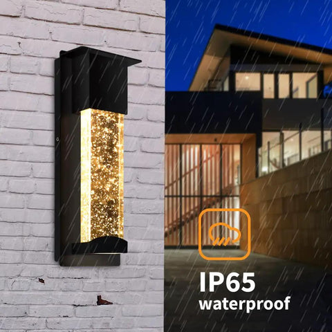 2 Pack Crystal LED Wall Lights With Frosted Matte Shade, Sleek Black Aluminum Sconce Outdoor Fixtures, 3000K Warm Glow