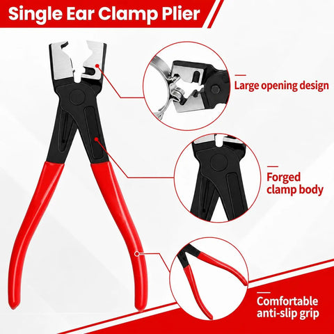 Single ear clamp plier with red anti-slip grips from 5 Piece Auto Electrical Disconnect Pliers Kit With Connector And Terminal Removal Tools For Wire Harness Hose Clamp Pliers Trim Clip Pliers Sensor Plug Tools And Storage Bag A Handy No Hassle Car Electrical Repair Kit