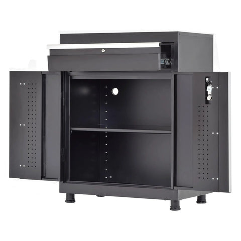 Premium Black Steel Storage Cabinet With Locking Top Drawer And Adjustable Shelf Real Deal For Garage Tools And Workshop Gear Built Tough To Hold 200 Lb Of Heavy Equipment No Sweat