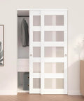 White Sliding Closet Door 48 By 80 Inches With Frosted Glass Double 25 Inch Panels 5 Lite Bypass Door With Hardware Kit installed.