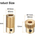 Brass Worm Gear Set 0.5 Module 20 To 1 Reduction With 5mm Shaft Bore And 4mm Gear Wheel Bore, 20 Teeth size illustration