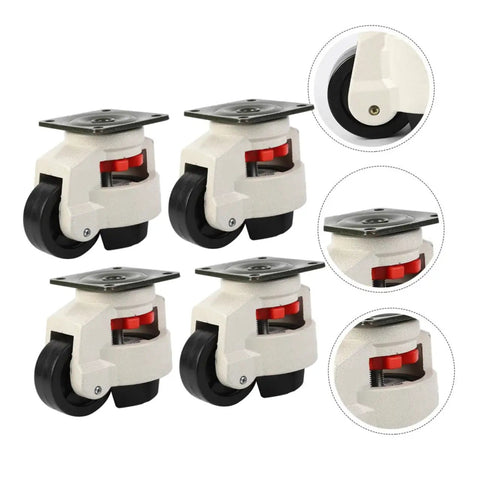 Four Piece Heavy Duty Swivel Casters Set With 3 Inch Height Adjustable Plate Casters And Leveling Feet Industrial Workbench Wheels For Furniture And Equipment Built Tough And Easy To Roll, four white casters with black wheels