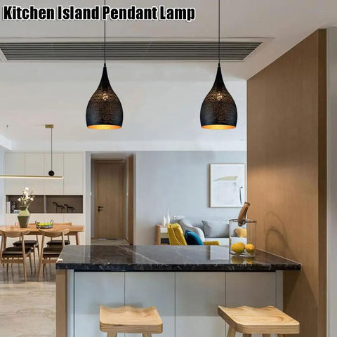 Industrial Wrought Iron Pendant Light Adjustable Single Head E27 Chandelier for Kitchen Island, dark finish, modern kitchen setting.