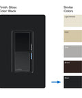 Diva Style Smart Dimmer Switch With No Neutral Required For Easy Glow Up On Any Circuit Syncs Flawlessly With Alexa Google And Siri Requires Smart Hub For Full Control Of Your Cozy Illumination Setup in black gloss finish.