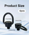 Four Pack Beefed Up Stainless Steel D Ring Screw Adapter Kit For Cameras With Soft Cushion Base and Hassle Free One Quarter Twenty Thread Mount For Tripods Selfie Sticks Gimbals And Photography Strap Gear In Classic Black, showing size dimensions.
