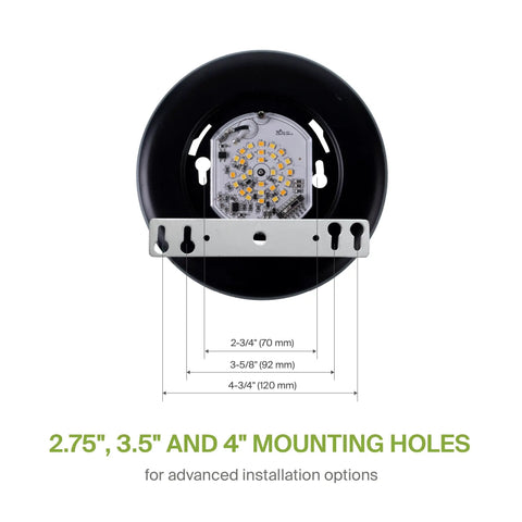Back view of six pack 4 inch LED disk light showing mounting holes for junction box or recessed can install, Energy Star UL listed.