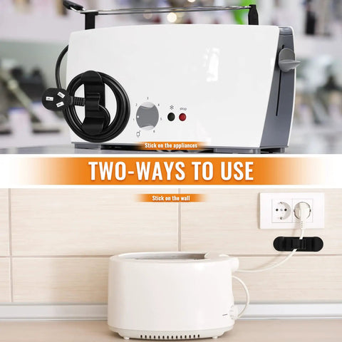 4 Pack Appliance Cord Organizer Kit No Mess Kitchen Cords And Wires Tidy Wrap Cord Keeper Stick On Holder in use on appliances