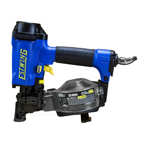 Workhorse Pneumatic 15 Degree Coil Roofing Nailer With One Quarter Inch NPT Swivel Fitting in blue and black design