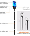 Diagram of Solar Outdoor Lights 6 Pack Tiki Torches with Flickering Flame showing construction and adjustable height feature