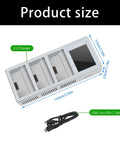 Product size view of Powerful 100W Battery Charging Station with color screen for Mini5, 4, 3 Pro drones, shown with USB-C cable