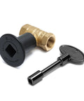 One Half Inch Gas Key Valve Kit For Fire Pit And Fireplace With Flange And Three Inch Key in flat black, brass ball valve visible
