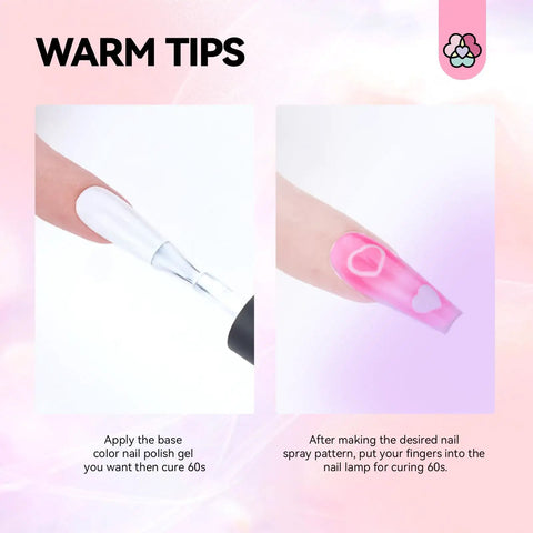 Application of white base coat from Airbrush Gel Nail Polish Set With 24 Hema-Free Non-Acetone Colors for gradients