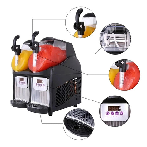 Compact Countertop Ice Maker Automatic Electric Machine Makes Slushy Drinks and Tea Ice Small Portable Unit with Rock Solid Build, Smooth Operation, and No Sweat Setup for Home Bar, Rv Camping, and Outdoor Adventures with dual slushy dispensers.