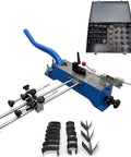 Heavy Duty Manual Die Cutting And Metal Bending Machine With Micro Adjustment Lever For Precise Bends 35 Molds Included Blade Steel Rule Bender Handles Up To 1.05mm Thick Versatile Pro Grade DIY Metalworking Tool For Sheet Projects. Blue manual bench tool with molds
