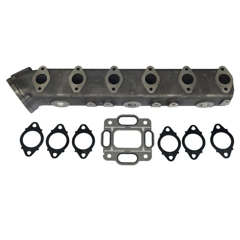 Heavy-duty exhaust manifold for Cummins QSC8.3, part numbers 5446704, 5446705, 3971505, 3971431, with gaskets and seals included.