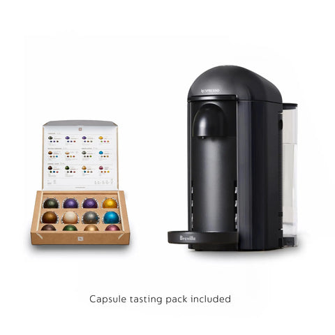 Vertuo Plus Single Serve Coffee And Espresso Maker With Aeroccino Milk Frother Ink Black One Touch Brew next to capsule pack